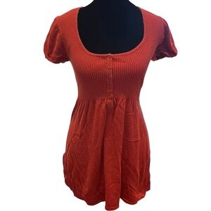 y2k red knit eyelet puff sleeve baby doll top medium